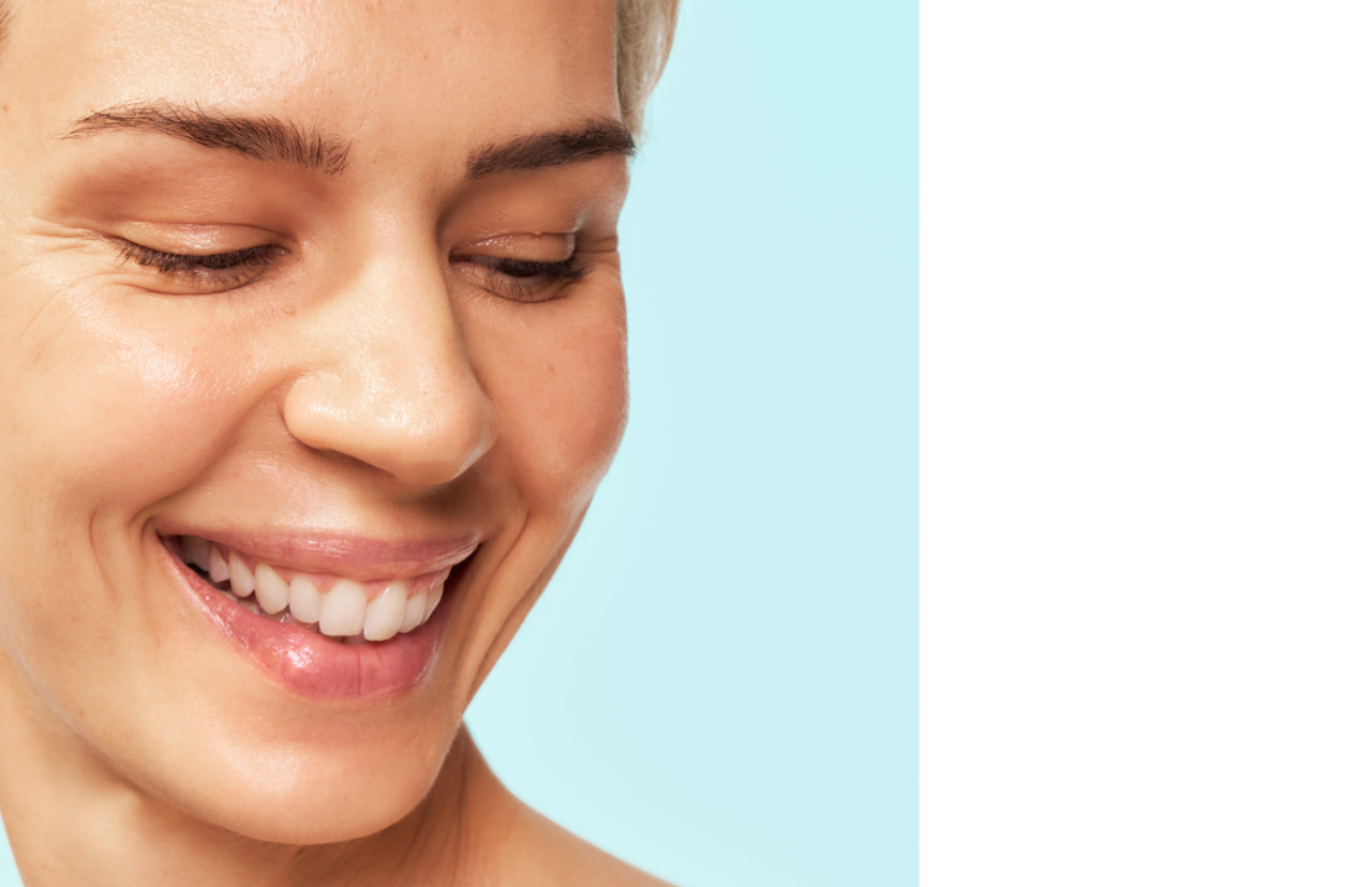 Close-up of SKINVIVE™ patient Petra’s face, with her skin looking smooth and radiant.